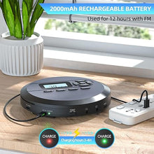 Load image into Gallery viewer, CD Player Portable, DESOBRY Portable CD Player with Speakers & FM Transmitter, Compact CD Player for Car Built-in 2000mAh Rechargeable Battery, Walkman CD Player with LCD Screen, Earphones, AUX Cord