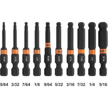Load image into Gallery viewer, Ball End Hex Bit Set - Railer 2 Inch Impact Driver 10pc SAE Hex Bit Set With A Bit Holder & Carabiner. Premium S2 Steel, Ideal For Furniture Screws