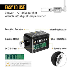 Load image into Gallery viewer, EWK 1/2-inch Drive Heavy-Duty Digital Torque Adapter 12.5-250 ft-lbs (17-340 Nm), Electronic Torque Wrench Converter for Cars, Trucks, Large Bolts