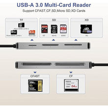 Load image into Gallery viewer, CFast Card Reader, USB-A 3.0 5Gbs CFast 2.0 Reder for SanDisk Lexar Transcend Sony Card, XD Card Reader for Olympus Fuji XD Picture Card, Read CFast XD SD TF CF 5 Cards Simultaneously