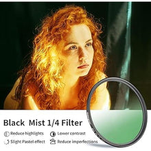 Load image into Gallery viewer, Walking Way 1/4 Black Pro Mist Diffusion Filter 49mm Soft Focus Lens Filter Circular Diffuser Filter Soft Glow Dream Cinematic Dreamy Hazy Diffuser for Portrait/Vlog/Photography/Video