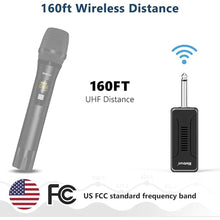 Load image into Gallery viewer, Bietrun UHF Receiver Wireless Microphone WXM02 / WXM04, with 720mAh Rechargeable Battery, 160 ft Working Range, 1/4" Output for for Karaoke Machine/PA Speakers System/Mixer