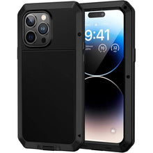 Load image into Gallery viewer, Lanhiem for iPhone 14 Pro Max Metal Case, Heavy Duty Shockproof Rugged Case with Built-in Glass Screen Protector, 360 Full Body Protective Cover for 14 Pro Max 6.7 inch, Black