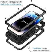 Load image into Gallery viewer, Lanhiem for iPhone 14 Pro Max Metal Case, Heavy Duty Shockproof Rugged Case with Built-in Glass Screen Protector, 360 Full Body Protective Cover for 14 Pro Max 6.7 inch, Black