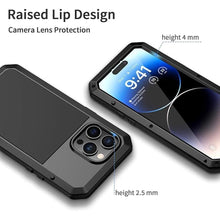 Load image into Gallery viewer, Lanhiem for iPhone 14 Pro Max Metal Case, Heavy Duty Shockproof Rugged Case with Built-in Glass Screen Protector, 360 Full Body Protective Cover for 14 Pro Max 6.7 inch, Black