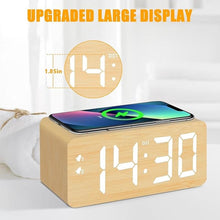 Load image into Gallery viewer, Wood Digital Alarm Clock with 10W Fast Wireless Charger, USB Charging Ports, DST, Dimmable, Snooze, Large Number LED Display for Bedrooms, Desk, Living Room Table, Bedside, Nightstand (Bamboo)