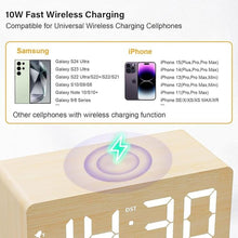Load image into Gallery viewer, Wood Digital Alarm Clock with 10W Fast Wireless Charger, USB Charging Ports, DST, Dimmable, Snooze, Large Number LED Display for Bedrooms, Desk, Living Room Table, Bedside, Nightstand (Bamboo)