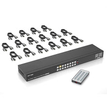 Load image into Gallery viewer, MT-VIKI 4K 16 Port KVM Switch HDMI, 4K@30Hz Rack Mount KVM Console w/16 Cables + 4 USB 2.0 Devices + IR Remote, Support EDID Storage, HDMI 1.4, HDCP 1.4 for 16 Computers/Servers, Fit 1U 19'' Rack
