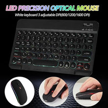Load image into Gallery viewer, Ultra-Slim Bluetooth Keyboard and Mouse Portable Mini Wireless Keyboard Rechargeable 7-Color Backlit for Apple iPad iPhone Samsung Tablet iPhone Smartphone iOS Android Windows, Round Keys Black