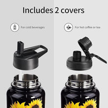 Load image into Gallery viewer, 32oz Sunflower Vacuum Insulated Stainless Steel Water Bottles with Straw & Spout Lids, Double Wall Sport Bottle, Sweat-Proof BPA Free, Canteen Metal Thermo Mug Hydro Cup Jug, Sunlfower Gift