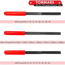 Load image into Gallery viewer, TOMMARS 49-Piece Thread Chaser Set Repair Kit, UNC UNF & Metric with Taps, Dies, and Thread Files for Rethreading and Restoration