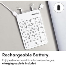 Load image into Gallery viewer, Macally USB C Wireless Number Pad | Numeric Keypad for Mac Macbok iMac | Wireless 10 Key for Laptop PC Computer Notebook Surface Chrome (2.4G USB) Perfect for Data Entry Numpad Number Keyboard