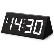 Load image into Gallery viewer, fomobest Wooden Digital Alarm Clock with Dual USB Charging Ports, DST, Dimmable, Snooze, Modern Large Time Display LED Clock for Kids Bedrooms, Living Room, Desk, Table, Bedside, Nightstand (Black)