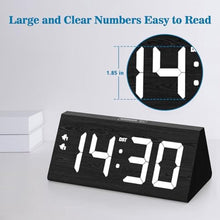 Load image into Gallery viewer, fomobest Wooden Digital Alarm Clock with Dual USB Charging Ports, DST, Dimmable, Snooze, Modern Large Time Display LED Clock for Kids Bedrooms, Living Room, Desk, Table, Bedside, Nightstand (Black)