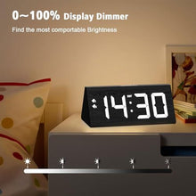 Load image into Gallery viewer, fomobest Wooden Digital Alarm Clock with Dual USB Charging Ports, DST, Dimmable, Snooze, Modern Large Time Display LED Clock for Kids Bedrooms, Living Room, Desk, Table, Bedside, Nightstand (Black)