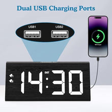 Load image into Gallery viewer, fomobest Wooden Digital Alarm Clock with Dual USB Charging Ports, DST, Dimmable, Snooze, Modern Large Time Display LED Clock for Kids Bedrooms, Living Room, Desk, Table, Bedside, Nightstand (Black)