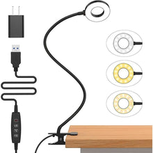 Load image into Gallery viewer, iZELL Desk Lamp, LED Reading Light with Clamp, 3 Color Modes & 10 Brightness Flexible Gooseneck Book Light for Kids Reading Book in Bed at Night Clip on Table, Computer, Zoom Meetings - 27.6‘’ Black