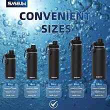 Load image into Gallery viewer, Kids Sport Water Bottle 18oz Stainless Steel Double Wall Vacuum Thermal Mug with Leak Proof Spout Lids, Wide Mouth Metal Insulated Water Jug for Gym and Travel,Black