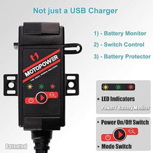Load image into Gallery viewer, MOTOPOWER MP0608A 3.1Amp Motorcycle Dual USB Port SAE to USB Adapter Battery Monitor with Switch Control and LED Indicator
