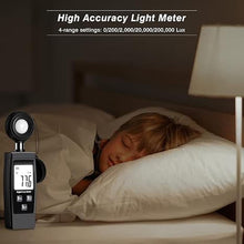 Load image into Gallery viewer, Light Meter, Handheld Lux Meter for Photography Grow Plants Led, Digital Photometer Illuminance Meter Range up to 200,000 Lux, Photo Illuminance Sensor with MAX/MIN Data Hold