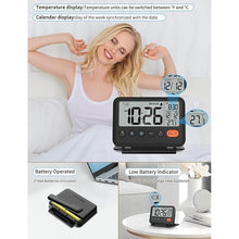 Load image into Gallery viewer, Digital Travel Alarm Clock, Black, 3.54 inch LCD Display, 9-Minute Snooze, 2 Volume Levels, Backlight, Battery Included