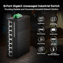 Load image into Gallery viewer, Binardat 8 Port Gigabit Din Rail Industrial Ethernet Switch, 8 Ports 10/100/1000Mbps, Fanless Wall Mount, with One Power Supply