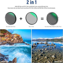 Load image into Gallery viewer, NEEWER 2 in 1 82mm Variable ND Filter ND2–ND32&CPL Filter(Circular Polarizer Filter) No X Cross/30 Layer Nano Coated/HD Optical Glass/Ultra Slim Aluminum Alloy Frame/Water Repellent/Scratch Resistant