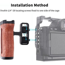 Load image into Gallery viewer, Foto4easy Universal Camera Wooden Side Handle,Adjustable Up and Down Side Handle Grip with 1/4"-20 Screw Hole and Cold Shoe Mount for DSLR Camera Cage and Camnera Accessories