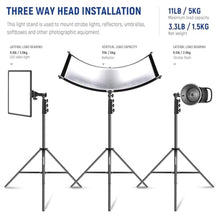 Load image into Gallery viewer, NEEWER 9.8ft/3m Air Cushioned Light Stand, Heavy Duty Metal Photography Tripod Stand with 1/4" to 3/8" Reversible Spigot, 3 Way Mounting Interface & Metal Locking Knobs, Max Load 5.5lb/2.5kg