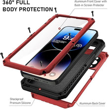 Load image into Gallery viewer, Beasyjoy Waterproof Case for iPhone 14 Pro, Metal Full Body Sealed Phone Case with Built-in Screen Protector, Military Grade Heavy Duty Defender Armor Shockproof Rugged Case 6.1 Inch, Red