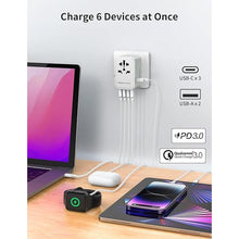 Load image into Gallery viewer, MOMAX Universal Travel Adapter, 70W GaN International Power Adapter, 3 USB-C & 2 USB-A, Worldwide Travel Plug Adapter, International Power Adapter for Most Europe, USA Japan, Australia (Type C/A/G/I)