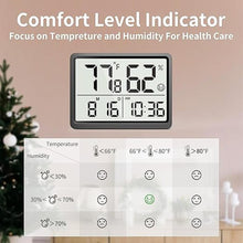 Load image into Gallery viewer, DOOMAY Room Thermometer Indoor - Hygrometer Temperature and Humidity Monitor with High Accuracy Sensor LCD Display Large Display Date Clock for Kitchen Baby Room Office (Black)