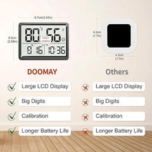 Load image into Gallery viewer, DOOMAY Room Thermometer Indoor - Hygrometer Temperature and Humidity Monitor with High Accuracy Sensor LCD Display Large Display Date Clock for Kitchen Baby Room Office (Black)