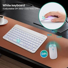 Load image into Gallery viewer, Bluetooth Keyboard and Mouse Combo for iPad - Rechargeable Wireless Keyboard & Mouse with 7-Color Backlit Compatible with iPad 9th/8th Gen, iPad Pro/Air/Mini, iPhone14/13/12 Pro, White