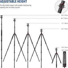 Load image into Gallery viewer, NEEWER Upgraded 80.7" Carbon Fiber Camera Tripod Monopod with Telescopic 2 Section Center Axes, 360° Panorama Ballhead, 1/4" Arca Type QR Plate, Travel Tripod with ø28mm Column, Max Load 26.5lb, N55CR