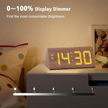 Load image into Gallery viewer, Wooden Digital Alarm Clock with Dual USB Charging Ports, DST, Dimmable, Snooze, Modern Large Time Display LED Clock for Kids Bedrooms, Living Room, Desk, Table, Bedside, Nightstand (Brown)