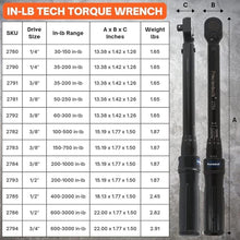 Load image into Gallery viewer, 1/2" Drive 200-1000 in-lb Click Tech Torque Wrench