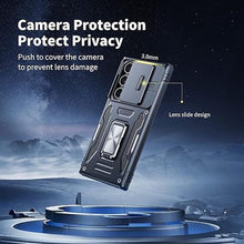 Load image into Gallery viewer, ANGELAS Shockproof Phone Case for Samsung Galaxy S23 Ultra - Silicone TPU Bumper With Anti-Fall Protection, Slide Camera Cover & Rotating Ring Kickstand - Black