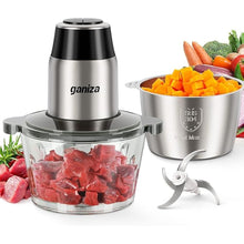 Load image into Gallery viewer, GANIZA Food Processors, Electric Food Chopper with Meat Grinder & Vegetable Chopper - 2 Bowls (8 Cup+8 Cup) with Powerful 450W Copper Motor - Includes 2 Sets of Bi-Level Blades for Fruits/Meat/Nuts