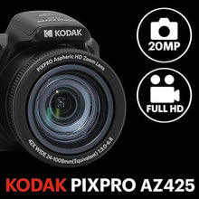 Load image into Gallery viewer, KODAK PIXPRO AZ425-BK 20MP Digital Camera 42X Optical Zoom 24mm Wide Angle Lens 1080P Full HD Video Optical Image Stabilization Li-Ion Battery 3" LCD Vlogging Camera (Black)