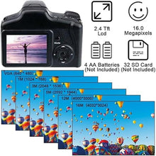 Load image into Gallery viewer, Acuvar Digital Camera, 16 Megapixel Photo Camera Mini Digital SLR Camera, CMOS Sensor 2.4“ TFT LCD Compact Camera, 16X Digital Zoom Video Camera for Children Adults Beginners Black