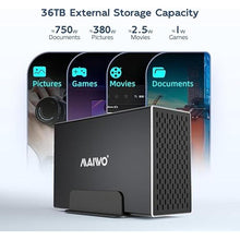 Load image into Gallery viewer, MAIWO USB-C Dual Bay Hard Drive RAID Enclosure for 3.5 inch SATA HDD, RAID 0/1/JBOD/PM 10Gbps USB 3.1 to HDD Adapter, 36TB Capacity, Aluminum External HDD Case