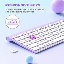 Load image into Gallery viewer, Wireless Keyboard and Mouse, Vssoplor 2.4GHz Rechargeable Compact Quiet Full-Size Keyboard and Mouse Combo with Nano USB Receiver for Windows, Laptop, PC, Notebook-Lavender Purple