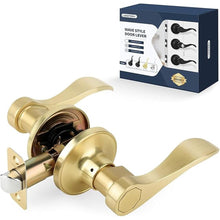 Load image into Gallery viewer, Wave Style Door Lever, Brushed Gold Passage Door Handle, Keyless Gold Interior Lever Reversible for Left/Right Handed for Hallway and Closet with Satin Brass Finish, 1 Pack