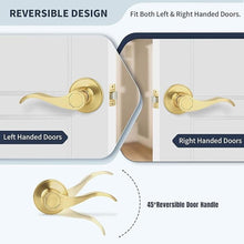 Load image into Gallery viewer, Wave Style Door Lever, Brushed Gold Passage Door Handle, Keyless Gold Interior Lever Reversible for Left/Right Handed for Hallway and Closet with Satin Brass Finish, 1 Pack