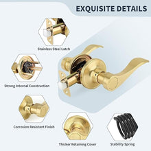 Load image into Gallery viewer, Wave Style Door Lever, Brushed Gold Passage Door Handle, Keyless Gold Interior Lever Reversible for Left/Right Handed for Hallway and Closet with Satin Brass Finish, 1 Pack