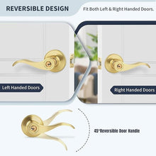 Load image into Gallery viewer, Wave Style Door Lever, Brushed Gold Keyed Entry Door Handle with Lock, Gold Entrance Lever Reversible for Left/Right Handed for Office or Front Door with Satin Brass Finish, 1 Pack