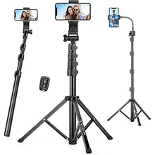 Load image into Gallery viewer, 74" Flexible Phone Tripod, Tall Cell Phone Tripod with Adjustable Gooseneck & Remote, Portable Phone Stand Tripod for Video Recording, Overhead Cellphone Tripod, Compatible with iPhone Android