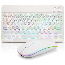 Load image into Gallery viewer, Bluetooth Keyboard and Mouse Combo for iPad - Rechargeable Wireless Keyboard & Mouse with 7-Color Backlit Compatible with iPad 9th/8th Gen, iPad Pro/Air/Mini, iPhone14/13/12 Pro, Round Keys White