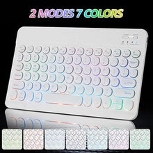 Load image into Gallery viewer, Bluetooth Keyboard and Mouse Combo for iPad - Rechargeable Wireless Keyboard & Mouse with 7-Color Backlit Compatible with iPad 9th/8th Gen, iPad Pro/Air/Mini, iPhone14/13/12 Pro, Round Keys White